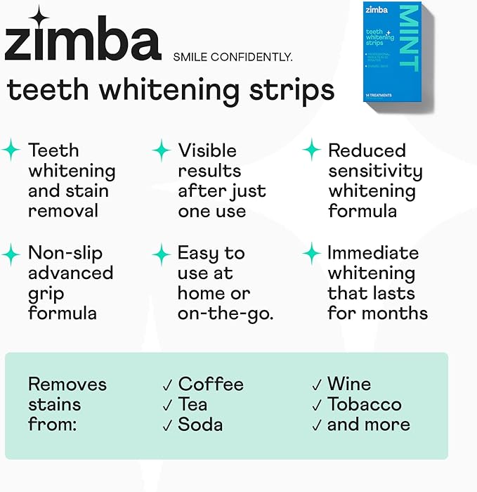Zimba Watermelon Flavored Teeth Whitening Strips | Vegan, Enamel Safe Hydrogen Peroxide Teeth Whitener for Coffee, Wine, Tobacco, and Other Stains | 14 Day Treatment | Watermelon