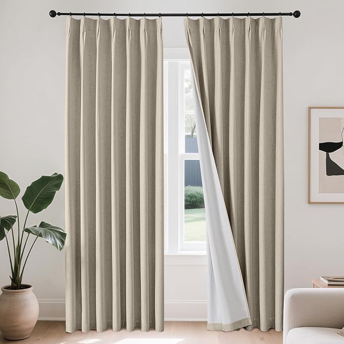 Joydeco Pinch Pleated Linen Curtains for Living Room, 100% Blackout Curtains 84 inches Long 2 Panel Thermal Insulated Pinch Pleat Drapes(Cobblestone,40'' Wx84'' L)
