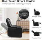 ANJ Power Recliner Chair with USB Port, Electric PU Leather Home Theater Seating for Living Room, Movie Reclining Chairs with Blue Ambient Lighting, Hidden Arm Storage, Cup Holders (Black)