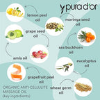 PURA D'OR 16 Oz Organic Anti-Cellulite Massage Oil - Lemon Peel, Moringa, Grape Seed, Grapefruit & Eucalyptus Oils - Skin Firming & Tightening for Active Individuals & Aging Adults