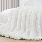 Carriediosa Chunky Knit Throw Blanket 50" X 60", 100% Hand Made Large Chenille Loop Yarn Soft Fluffy Throws for Couch Sofa Bed, Big Crochet Cozy Heavy Thick Cable Woven Blankets, Snow White