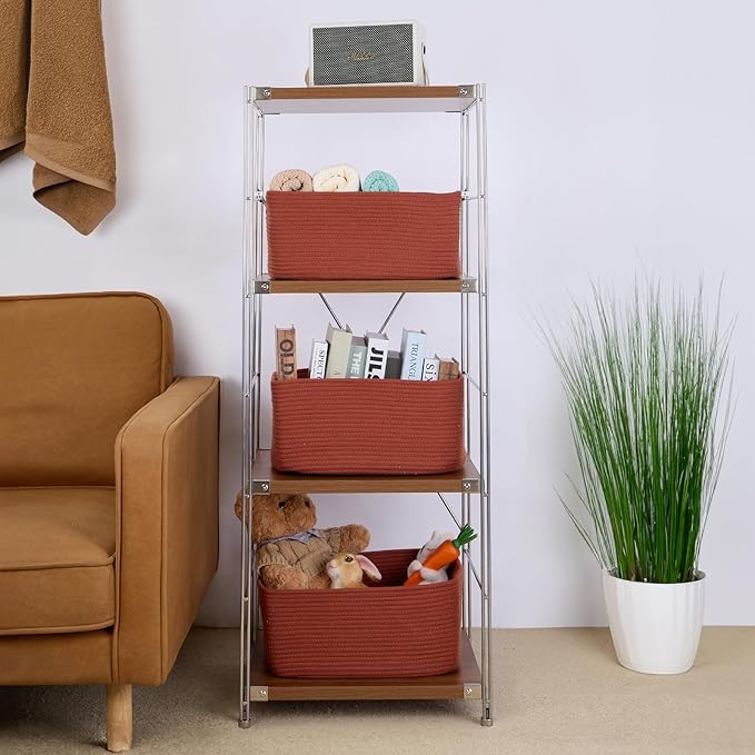 Large Storage Baskets for Shelves, Closet Organizers Bins for Clothes Blanket Towels, Baby Nursery, Toy Baskets Box, Woven Rope Baskets, 17 x 13 x 7.5”, 3 Packs Oxide Red