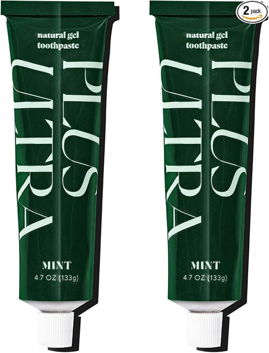 Plus Ultra Organic Fluoride-Free Gel Toothpaste in Aluminum Tube | Eco-Friendly, SLS Free | Made with Aloe, Peppermint, Bamboo Extract | for Sensitivity & Whitening | Made in USA, 4.7oz (Pack of 2)