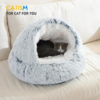 CATISM Cozy Plush Hooded Cat Bed, Indoor/Outdoor, Self-Warming Cave, Removable Washable Non-Slip Bottom