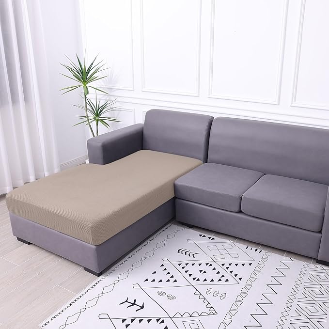 hyha Waterproof Sectional Couch Covers, Non Slip Sofa Couch Cushion Covers L Shape, Thick Stretch Jacquard Fabric, Washable Sofa Slipcovers with Elastic Bottom (1 Piece for Chaise XL, Taupe)