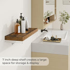 24 inch Floating Shelves Long Floating Shelves for Wall Large Wall Mounted Shelves with Invisible Brackets, Brown Shelves for Bathroom, Living Room, Kitchen, Office, 24x6.7 inch deep Set of 2