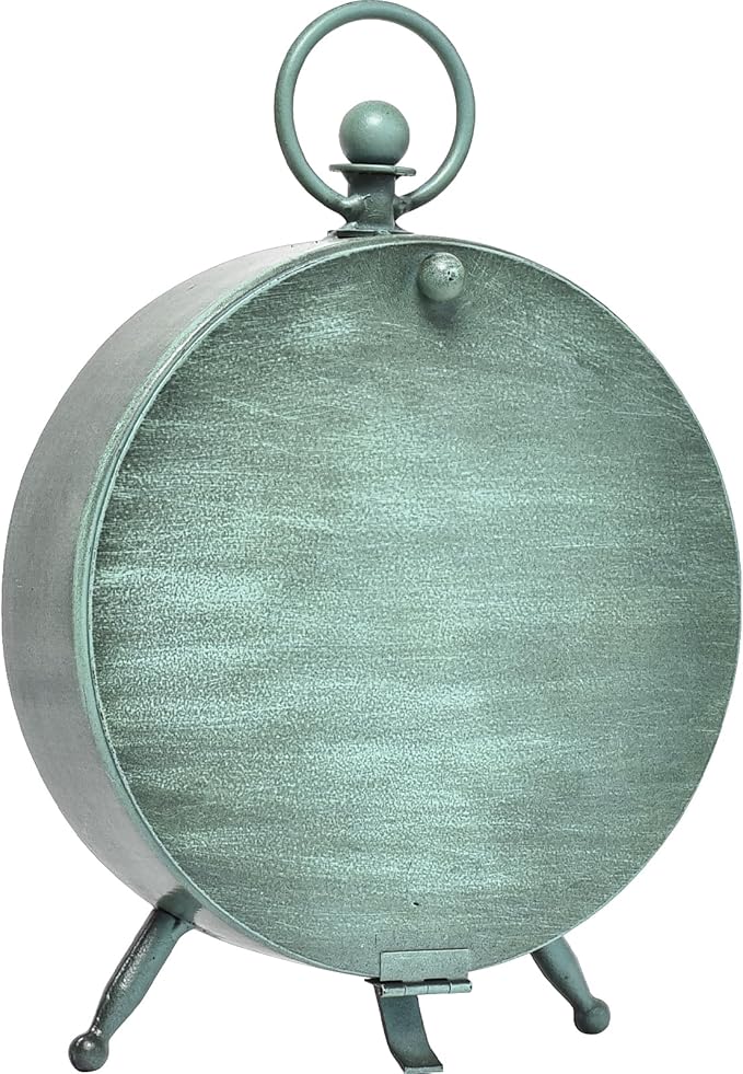 Vintage Rustic Green Table Clock on Stand, Decorative Desk and Shelf Clock，Decorative Battery Operated Table Top Clock for Living Room，Silent Non-Ticking