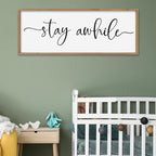 SRSZHIYUE Stay Awhile Sign Wall Decor Art 32"×12" Home Entryway Hallway Signs Large Wood Framed Wall Hanging (Wood)