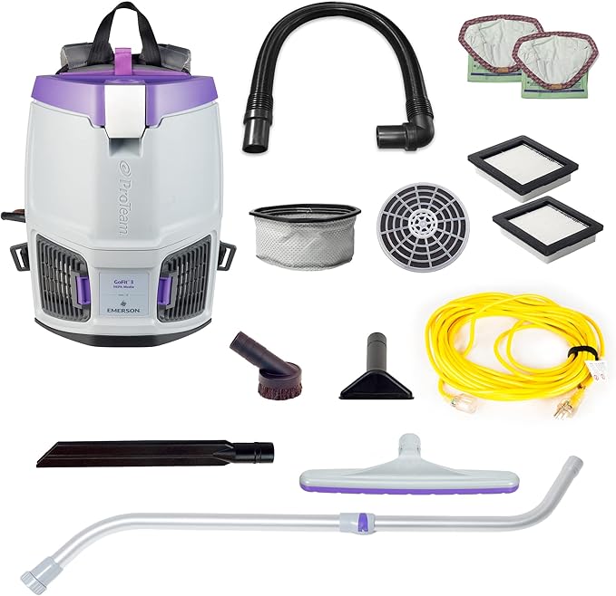 ProTeam GoFit 3 Commercial Backpack Vacuum with Xover Multi-Surface Telescoping Wand Tool Kit, 3 qt, Corded