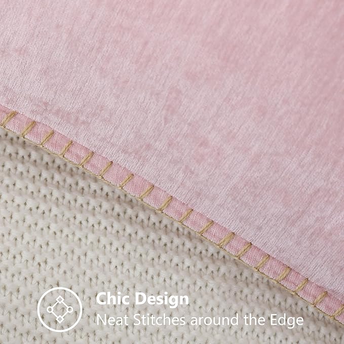 decorUhome Chenille Soft Throw Pillow Covers 16x16 Set of 2, Farmhouse Velvet Neutral Decorative Euro Pillow Covers with Stitched Edge for Couch Sofa Bed Home Decor, Blush Pink