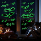 3 Sheets Glow in The Dark Halloween Skeleton Bat Decals Luminous Halloween Skeleton Bat Stickers Removable Bat Wall Decor Glowing Window Clings for Scary Halloween Theme Party Decorations
