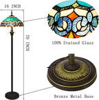Tiffany Floor Lamp Stained Glass Lamp Standing Reading Light 16x16x70 Inch for Living Room (Blue Jewelry Baroque Style)