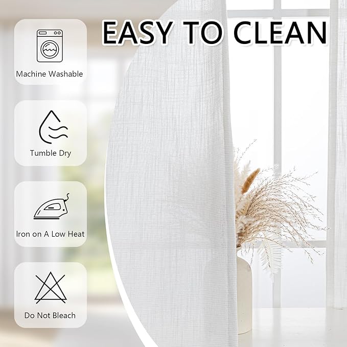 MYSKY HOME Natural Curtains for Living Room, Beige Semi Sheer Curtains & Drapes Light Filtering Farmhouse Country Boho Style Back Tab Draperies for Sliding Glass Door (Customsize, Natural)