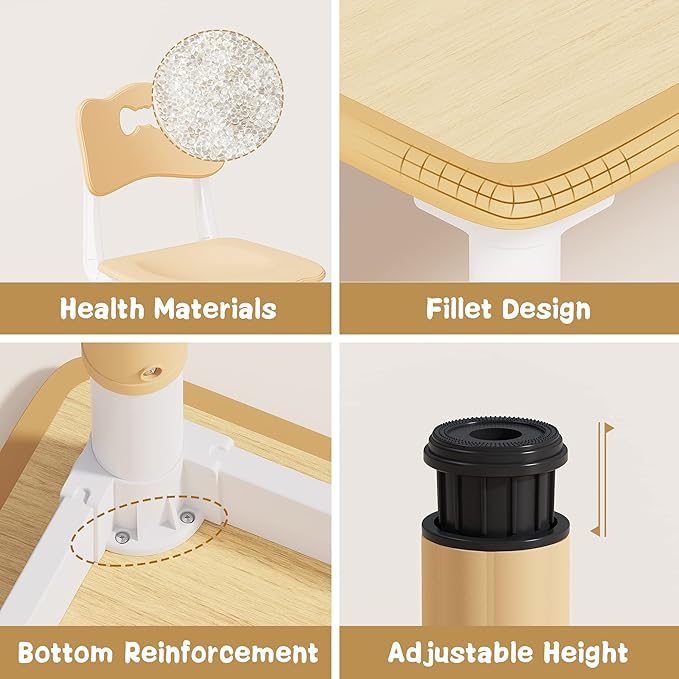 Brelley Kids Table and 4 Chairs Set, Height Adjustable Toddler Table and Chair Set, Graffiti Desktop, Non-Slip Legs, Max 300lbs, Children Multi-Activity Table for Ages 2-8