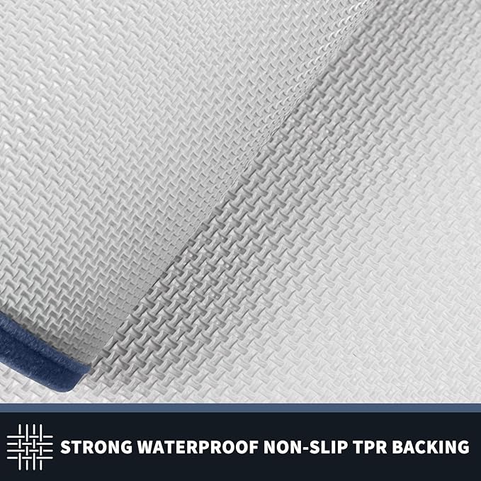 PURRUGS Dirt Trapping Door Mat 24" x 70", Non-Slip/Skid Machine Washable Entryway Rug, Shoes Scraper, Area Rug, Super Absorbent Welcome Mat for Muddy Wet Shoes and Paws, Light Blue & Navy