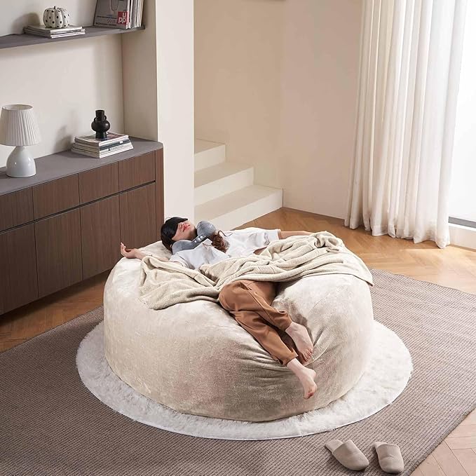 6FT,Oversized Bean Bag Chairs for Adults,Giant beanbag with Filler Included，Fluffy Memory Foam,Soft and Comfy Corduroy Fabric,Gaming Chairs Suitable for Living Room and Bedroom (Apricot, 6 Foot)