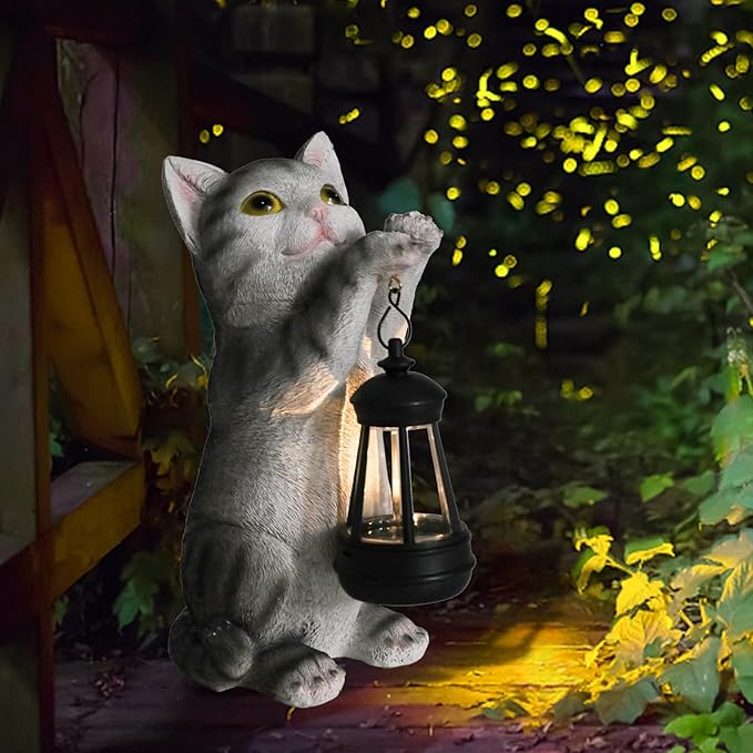 Solar Cat Garden Statue: Outdoor Cat Statues for Garden with Lights for Yard Art Lawn Ornaments Porch Patio Balcony Home House - Gardening Gifts for Women Grandma Mom