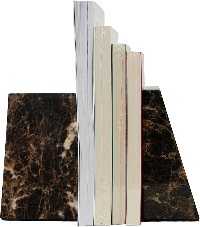 Decorative Bookends for Bookshelves, Set of 2 Marble Bookends for Living Room, Office, Bedroom, Heavy Duty,2 Pieces, Brown