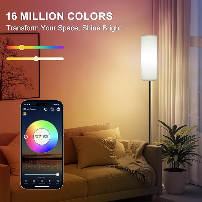 FRIDEKO HOME Floor Lamps for Living Room, Dimmable Colors Temperature & Brightness, Modern Floor Lamp Remote, Tall Standing Lamps for Kid Room Bedroom Office, White Lampshade 9W RGB Smart Bulb