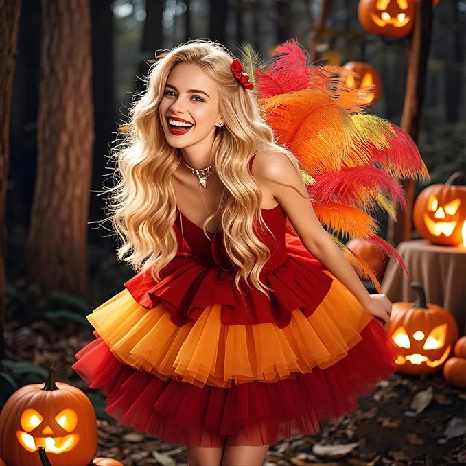 THARAHT Red Orange Yellow Ostrich Feathers 12pcs Natural Bulk 10-12Inch 25cm-30cm for Crafts Wedding Party Centerpieces Halloween and Home Decoration Feathers