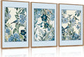 Aurlan Vintage Blue Birds and Botanical Framed Wall Art(24"x36"), 3PCS Classic Chinoiserie Audubon Bird Canvas Artwork, Large Abstract Watercolor Flowers Floral Home Decor for Bedroom Living Room