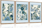 Aurlan Vintage Blue Birds and Botanical Framed Wall Art(24"x36"), 3PCS Classic Chinoiserie Audubon Bird Canvas Artwork, Large Abstract Watercolor Flowers Floral Home Decor for Bedroom Living Room