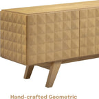 NTC Sapa Mid-Century Modern Solid Wood TV Stand 4-Door Media Console with Carved Geometric Fronts for TVs up to 75", Effortless Assembly, Sand