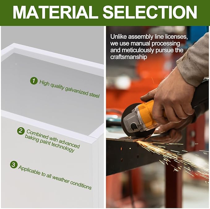 Metal Planter Box Rectangular Block-No Installation Required Galvanized Steel Long Box Planter Modern Outdoor Planters All-Weather Use with Drainage Holes for Patio/Porch,16 ×12×12IN（White）