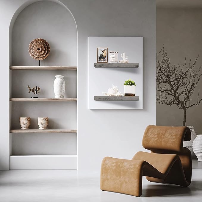 Sorbus Floating Shelves for Wall, Bathroom Shelves Wall Mounted for Kitchen, Bedroom, Bathroom Storage Over Toilet, Hanging Book Shelf for Wall Home Decor Living Room (Gray, 2 Pack)