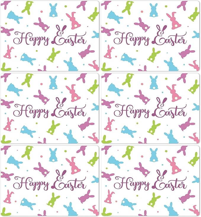 Easter Placemats Set of 6 Easter Rabbit Eggs Plastic Table Mats Easter Bunny Rabbit Place Mats Rustic Vintage Spring Seasonal Table Decoration for Indoor Outdoor Party Kitchen Dining Table