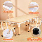 FUNLIO Kids Table and 4 Chairs Set for Ages 3-8, Height Adjustable Toddler Table and Chair Set, Easy to Wipe Arts & Crafts Table, for Classrooms/Daycares/Homes, CPC & CE Approved (5 pcs Set) - Natural