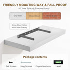 Fun Memories White Floating Shelves 36 Inch Long, 8 Inch Deep Floating Shelf for Wall, 36" W x 8" D Floating Shelves Set of 2, White Deep Wall Shelves for Bedroom, Living Room, Kitchen