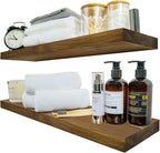 BGMG Wood Floating Shelves for Wall 24 inch Set of 2, Rustic Wooden Wall Mount Shelves for Bathroom Living Room Bedroom Kitchen Farmhouse -24x 6.7 x1.25 inch- Walnut Color