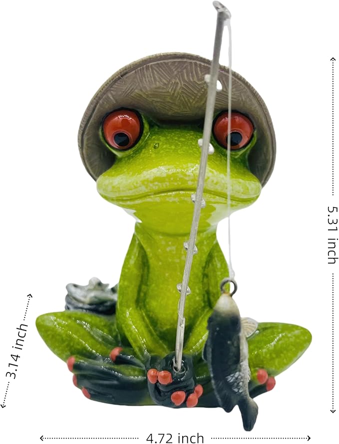 Frog Fishing Decor, Summer Garden Statues, Ocean Beach Decorations, Home Bookshelf Desktop Statues Shelves Bathroom Decorative Ornaments Gift (Frog Fishing)