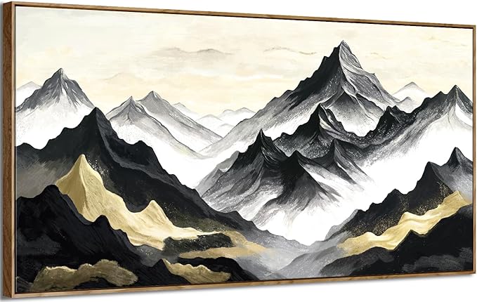 amatop Framed Extra Large Wall Art for Office Abstract Mountain Motivational Canvas Print Black and White Landscape Picture Zen Nature Giant Artwork for Contemporary Living Room Bedroom Decor 58x29 Inch