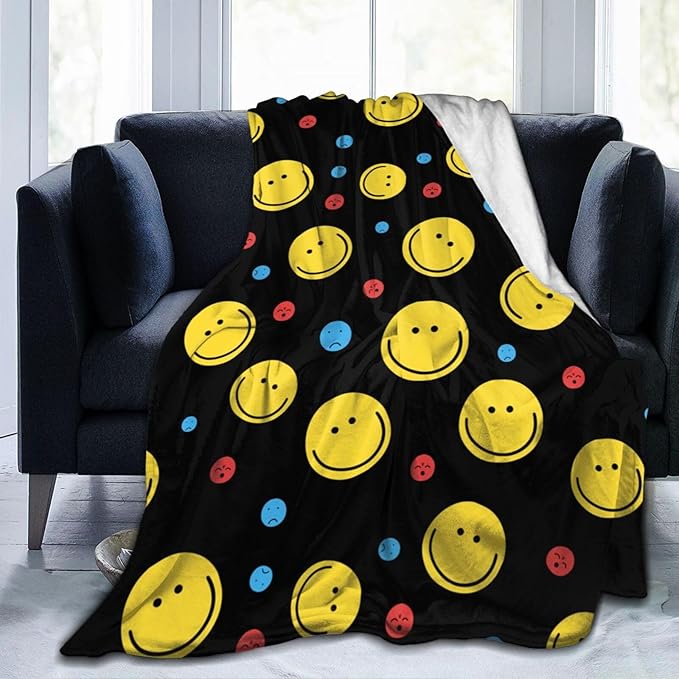 Smiley Face Throw Blanket Soft Smiley Fleece Blanket Men Women Gift for Kids Boys Girls for Party Couch Sofa Bed Deco Blankets 50x40 Inches