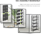 4NM 5 Tiers No Assembly Book Shelves, 51.2" H Folding Bookshelf Bookcase Open Industrial Foldable Shelves for Bedroom, Living Room, Home Office - All Black