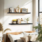 Floating Wall Shelves 2-Pack - 36-Inch Rustic Black Wooden Shelves for Storage and Décor, Easy Installation for Living Room, Bedroom, and Kitchen