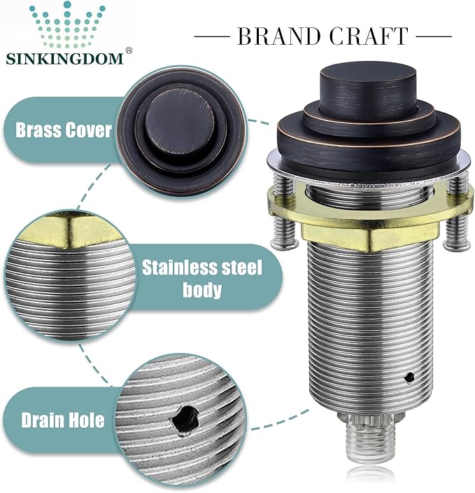 SinkTop Air Switch Kit (Long Full Brass Button) for Garbage Disposal, Cordless Oil Rubbed Bronze