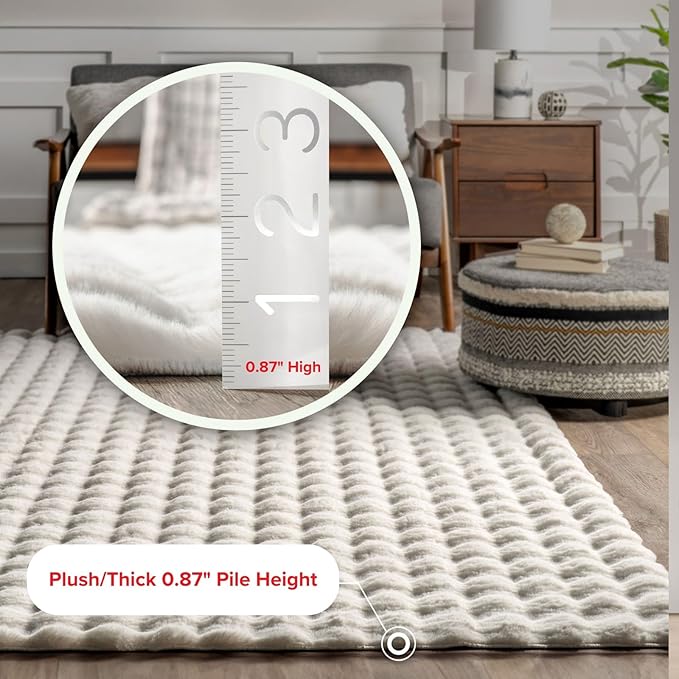 nuLOOM Jeni Solid Faux Rabbit Machine Washable Area Rug, 6x9, Off-White