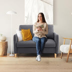 VINGLI 47" Small Couch, Dark Grey Linen Loveseat Sofa Mini Couch Mid Century Modern Decor Love Seat for Small Spaces Living Room, Bedroom, Play Room