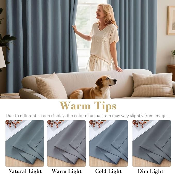 H.VERSAILTEX Blackout Curtains for Bedroom Thermal Insulated Room Darkening Living Room Curtains 84 Inch Long Grommet Privacy Protection Window Curtain Panels/Drapes for Nursery, 2 Panels,Stone Blue