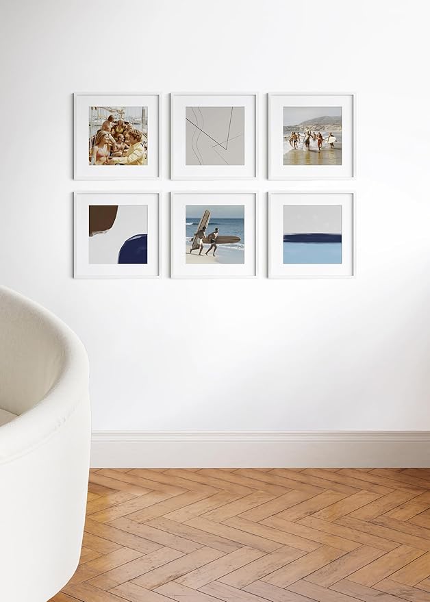 HAUS AND HUES 16x16 White Metal Picture Frames Matted to 12x12 - Features Premium Aluminum & Hanging Hardware, Shatterproof Plexiglass - Ideal for Home, Room, Office (16x16 in, White, Set of 15)