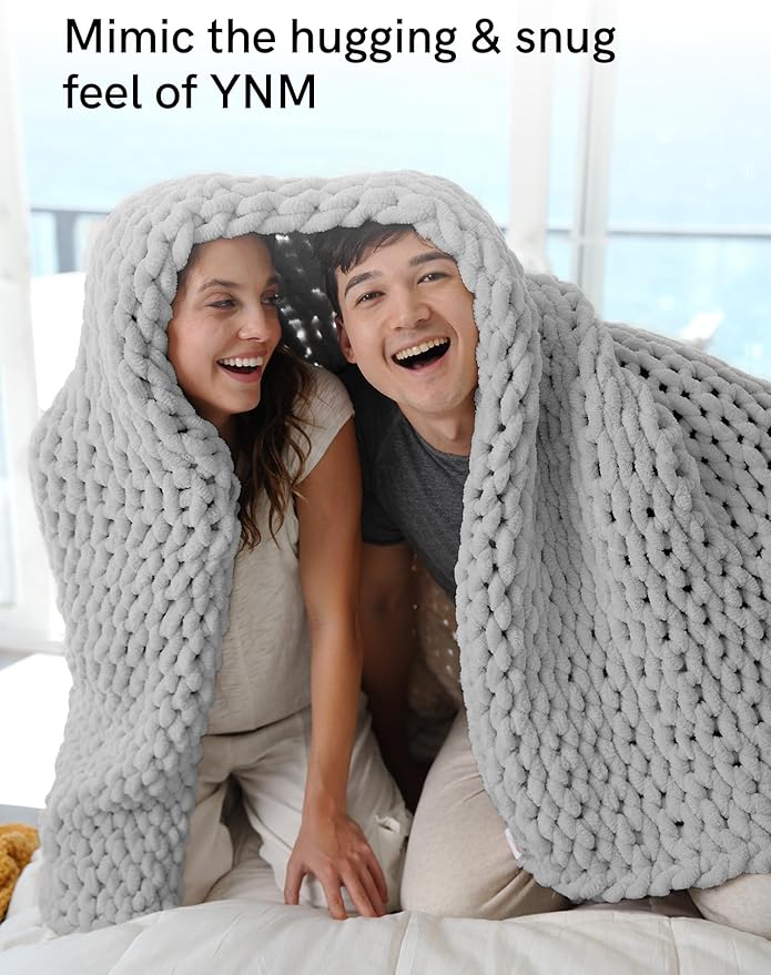 YnM Chunky Throw Blanket, Medium-Weight, Hand Knitted with Chenille Yarn, Skin Friendly, Ventilated and Breathable, Machine Washable, Home Décor Piece for Couch Sofa and Bed (Glacier Grey, 80x87 Inch)