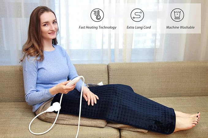 Ruqiji 17''x33'' XXXL King Size Heating Pad with 120 Minutes Auto Shut Off&6 Temperature Settings, Flannel Electric Heating Pad/Pain Relief for Back/Neck/Shoulders/Menstrual Pain/Leg Cramp (Dark Blue)