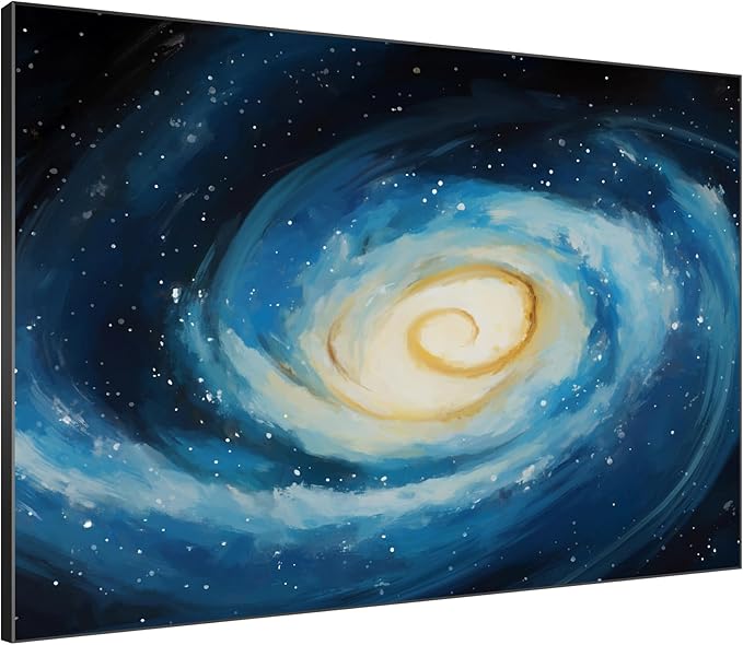 SIGNWIN 46"x60" Extra Large Framed Wall Art Spiral Galaxy Vivid Blue and Yellow Cosmic Space Illustration for Home Living Room Bedroom Decor (Frame Assembly Required)