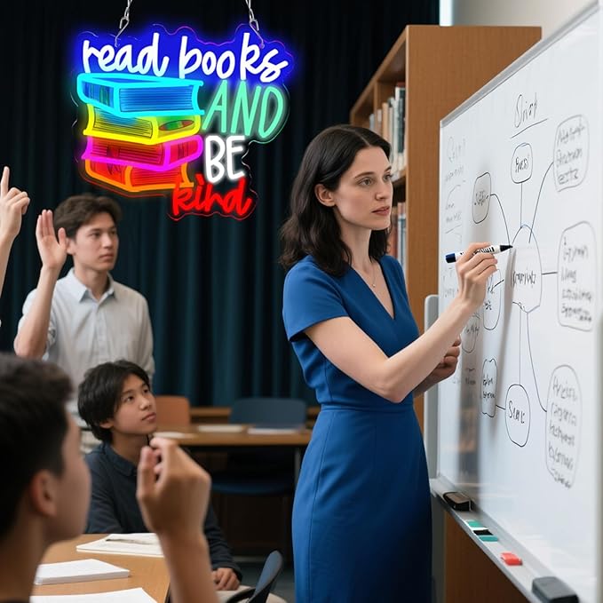 LED Read Books Be Kind Neon Signs Classroom Neon Lights Wall Decor for Reading Room, Classroom, Bookstore, Library, Museum, Study Room Gifts Art for Book Lover, Kids,Friends,family-13.4 x 12.6 IN-USB Powered-Acrylic
