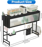 Dish Drying Rack, 3-Tier Over Sink Dish Drying Rack, 33.5" Over Sink Dish Rack for Small Kitchen, Space-Saving Dish Rack with Cover, Baskets, Utensil, Large Sink Storage Organizer Black