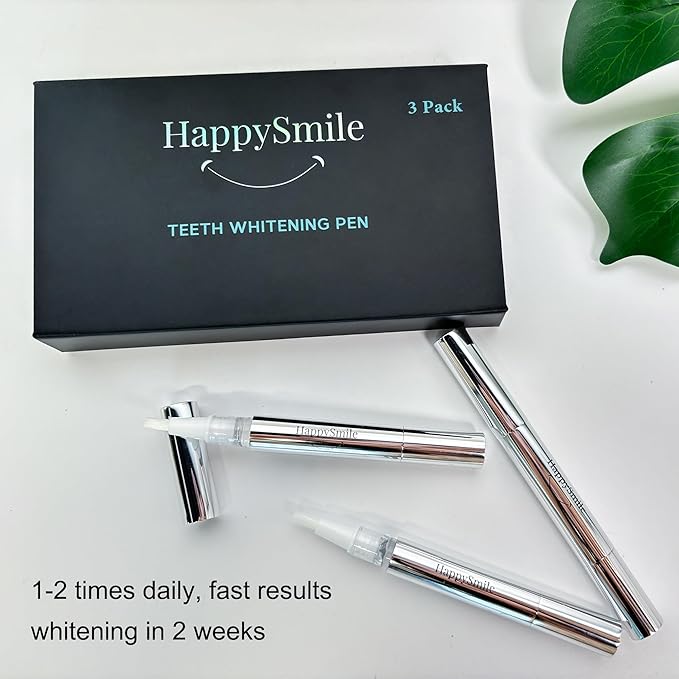 HappySmile Premium Teeth Whitening Pen Set of 3 - Achieve a Brighter Smile, Easier Than Strips or Other Whitening Kits - Professional Results, Gentle on Sensitive Teeth