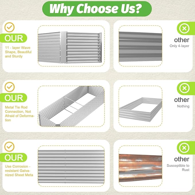 2 Pack 6x3FT Tall Galvanized Raised Garden Bed Outdoor,Metal Garden Bed for Vegetables,Steel Raised Beds for Gardening,Above Ground Garden Box for Flower-H2M